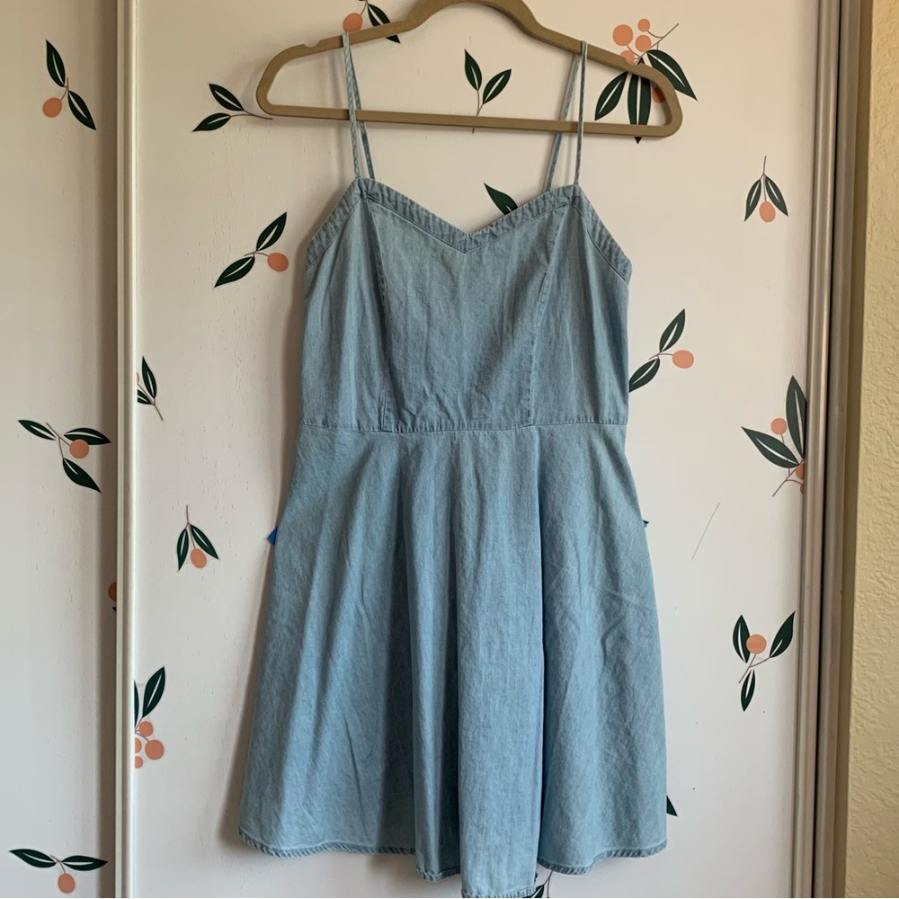 Cotton On Chambray Spaghetti Strap Sweetheart Neckline Elastic A Line Mini Dress
